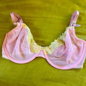 VS 32DDD Tease Bra Pink Yellow Strawberry Banana Lace Sheer Bra NWT